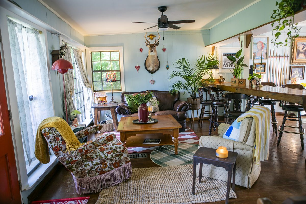 An interior of a fishing camp in Louisiana near a bayou.
